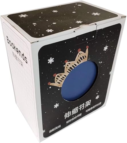 Vista 6 de JIARI Sujetalibros de metal decorativo azul soporte soporte soporte de escritorio antideslizante ajustable (Azul)