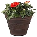 Sunnydaze 13-Inch Laurel Large Plant Pot - Polyresin Round Outdoor Planter with Drillable Drainage Holes - Rust