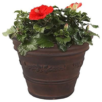Sunnydaze 13-Inch Laurel Large Plant Pot - Polyresin Round Outdoor Planter with Drillable Drainage Holes - Rust