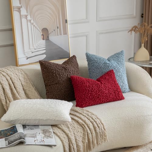 YAERTUN Pack of 2 Faux Fur Throw Pillow Covers Decorative Sherpa Boucle Pillow Covers Fuzzy Soft Pillowcases Sheepskin Fleece Cushion Case for Couch Sofa Bed Living Room 24x24 Inch Chocolate by YAERTUN - Image 7