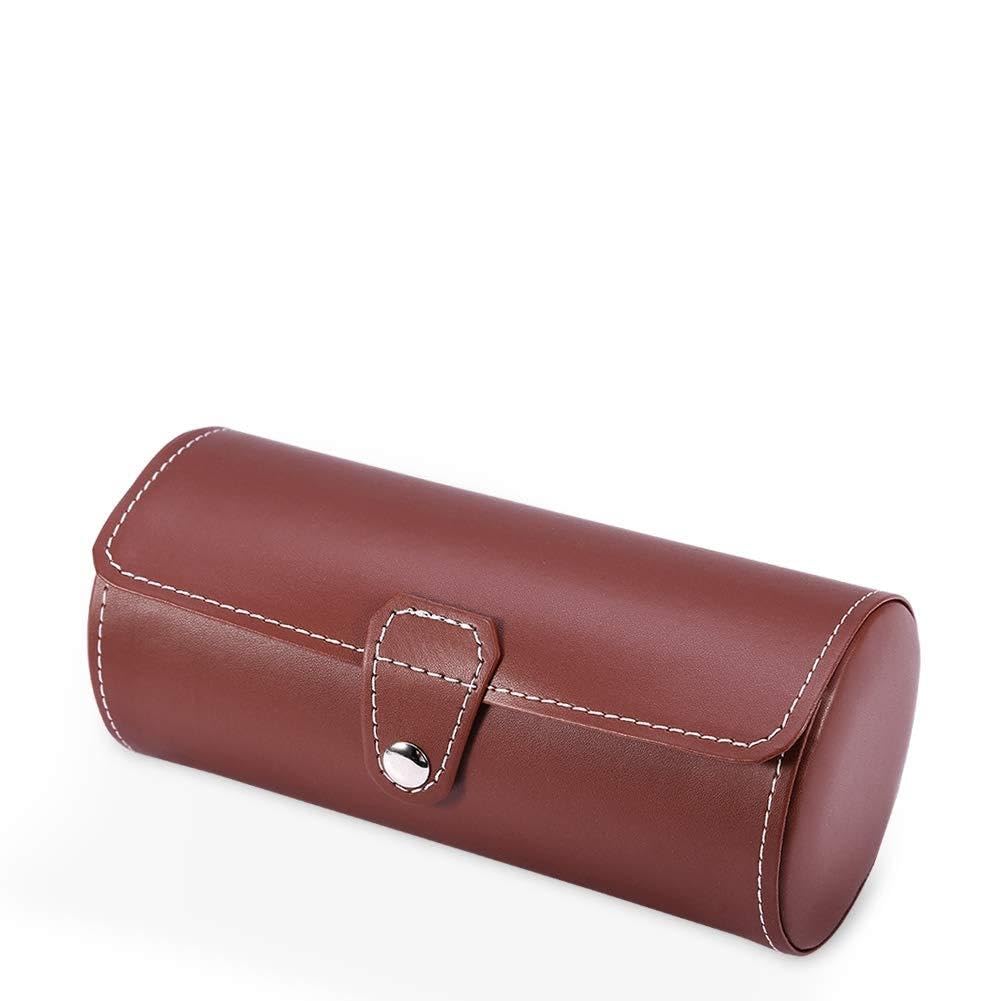 HVMBEUGOS ZJchao 3 Slot Watch Box, PU Leather Roll Case for Travel Storage with Soft Padded Watch Pillows, Jewelry Organizer and Collector Holder (Brown)
