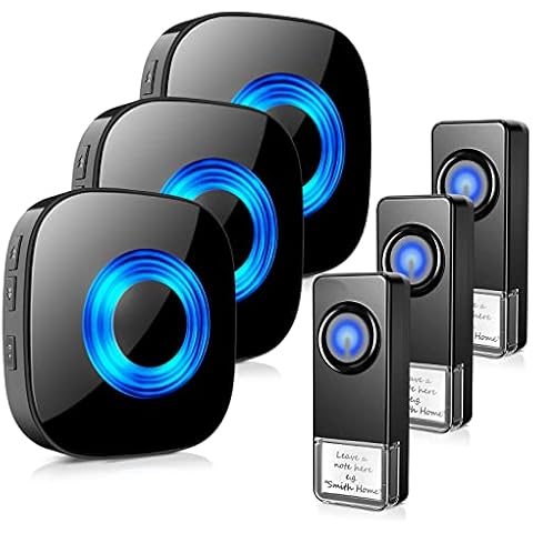 Wireless Doorbell PHYSEN Door bell Chimes with Mute Mode, 58 Ringtones&5 Volume Levels, Operating at 1300-ft Range, LED Strobe, Waterproof Doorbell Kit for Home/Classroom 3 Transmitters + 3 Receivers Cover
