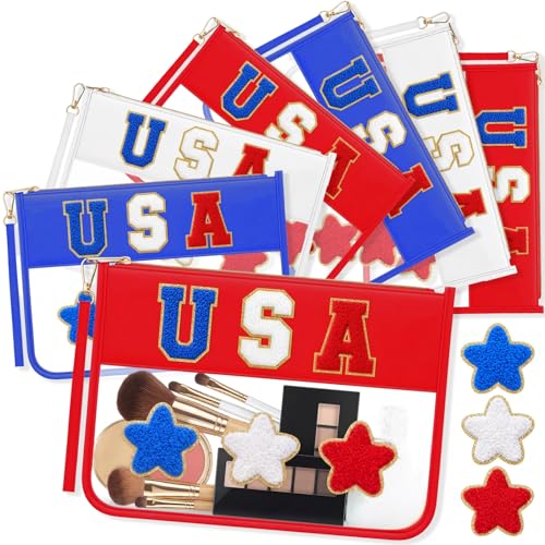 Sunnymove 6 Pcs 4th of July USA Chenille Clear Pouch