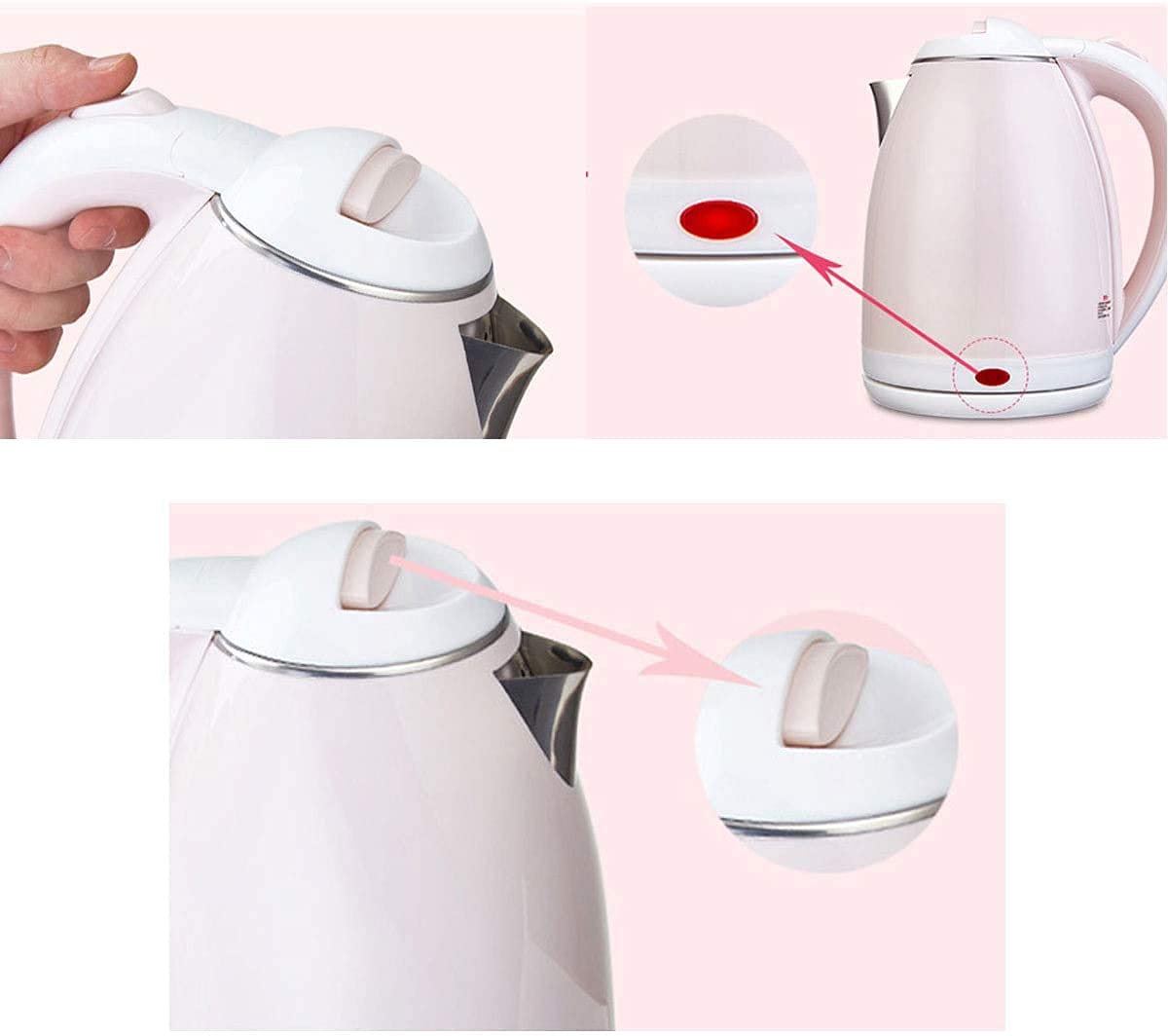 hervidor eléctrico, Hervidor eléctrico con preservación de calor, 1. 7 L, rosa claro