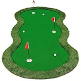 FANTASK Übungsmatte faltbar mit Kunstrasen, 300 cm Golf Puttingmatte mit Kunstrasen, Golfbälle, 3 Löchern, 3 Fahnen & Putting Cups für Zuhause, Grün