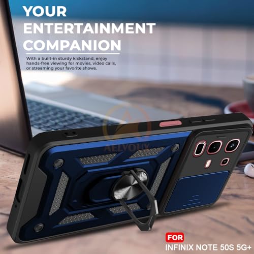 Image of Armor Bumper Back Cover Case for Inifnix Note 50S 5G+ Rotating Camera Cover, Ring Holder & Kickstand | Heavy Duty & 360 Degree Protection Inifnix Note 50S 5G+ Back Cover (Blue)