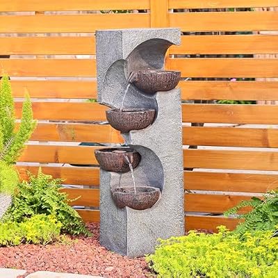 Bumilgar 36.2" H 4-Tier Water Fountain Outdoor Floor Standing, Outdoor Fountains and Waterfalls with LED Lights and Bowls for Garden, Patio, Backyard, Deck, Porch and Home Art Decor