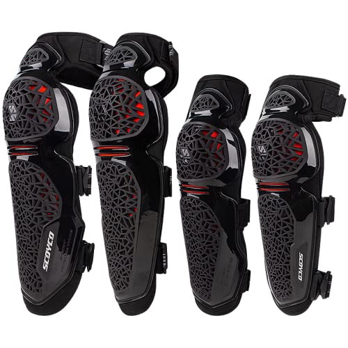 Scoyco4pcs Motorcycle Knee Shin Guards Adjustable Elbow Guard Pads Crashproof Nonslip Knee Cap Pads Protector for Motocross Racing ATV Skating Protective Gear