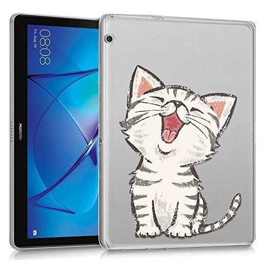 ZhuoFan Huawei Mediapad T3 10 fodral, fodral silikon genomskinlig med mönster smal stötsäker mjuk gel TPU skal ärm skinn för Huawei Mediapad T3 10, Laughing Cat