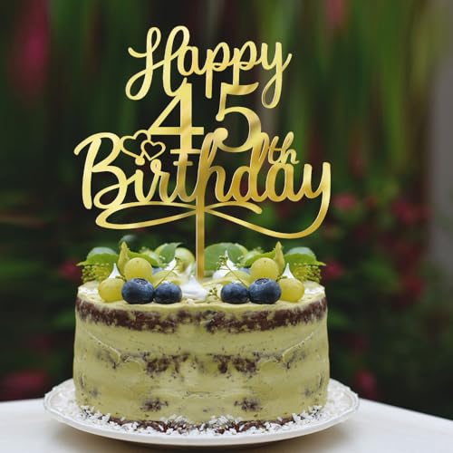 Sleyberoy Acrylic Happy 45th Birthday Cake Topper- Hello 45,Cheers to 45 Years,45th Anniversary/Birthday Party、 men and women Happy Forty-five Birthday Selected cake decoration (45th)