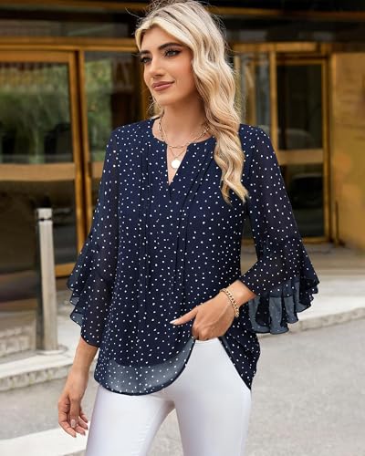Image of Timeson Women's Short Sleeve V Neck Blouses Shirts Floral Double Layers Mesh Tunics Tops