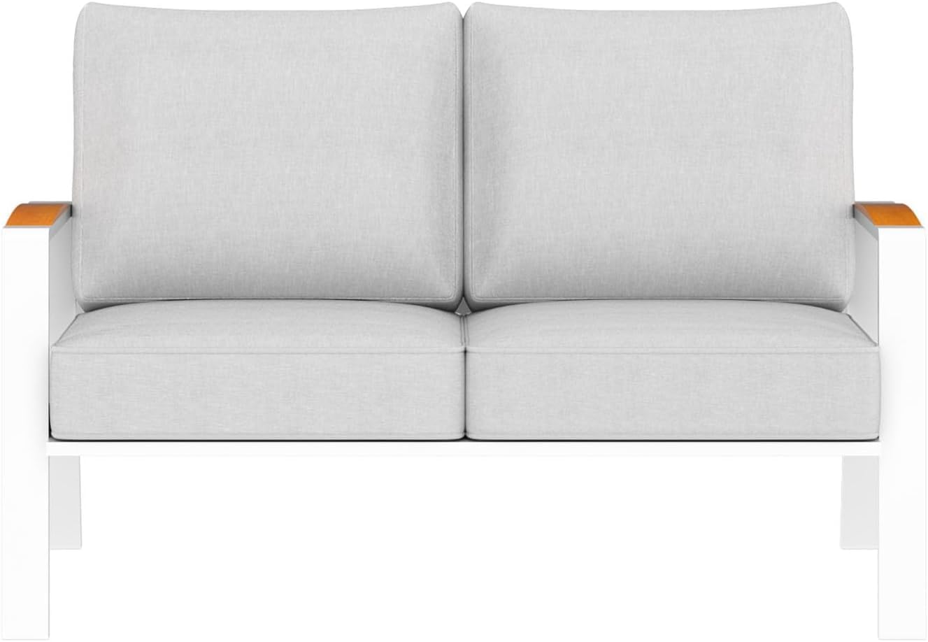 Outdoor Couch, All-Weather Metal Outdoor Sofa, Oversized Patio Couch, Aluminum Patio Sofa with Cushions (White+Mist Gray, S-2 Seat)