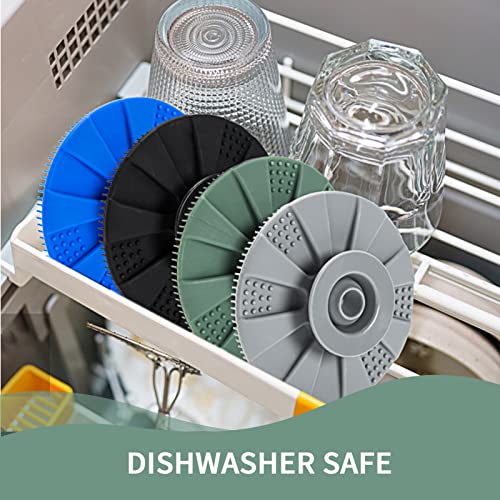 Image of Silicone Dish Scrubber, Non-Scratch Scrub Spong for Washing Dish, Pot, Pan | Kitchen Silicone Sponge, Fruit & Vegetable Cleaning Brush, Reusable Dishwashing Scrubber, Suction Up Hang, 1 Pack, OliveGreen