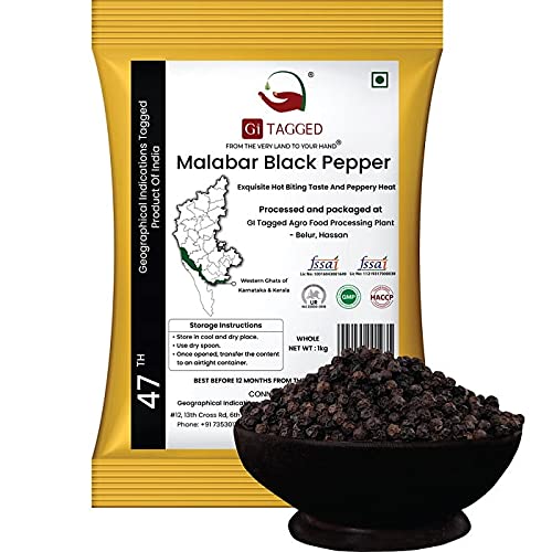 GiTAGGED® Authentic Malabar Black Pepper Whole ( Kali Mirch ) 1kg