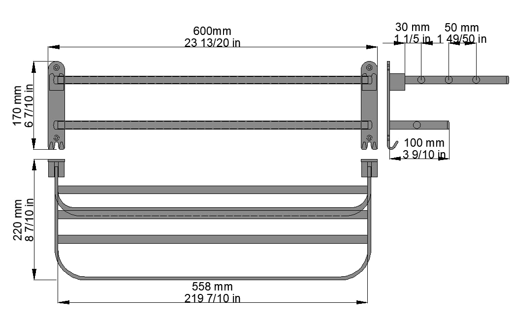 BOZWELL Portasciugamani A Doppia Barra Con Mensola 61 Cm – Pieghevole 90°, Nero Opaco, Per Bagno E Balcone - 3