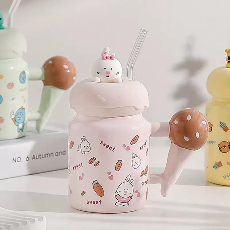 EVAAY Cute Animal Mark Coffee Mug with Lid & Glass Spoon, Mugs for Coffee, Rakhi for Brother, Birthday Gift, Ceramic Mug, 3D Creative Space and Astronaut Planet Coffee Mug (450ml - Cute Mug Pink) (B0DBDC2Q84) Amazon Price History, Amazon Price Tracker