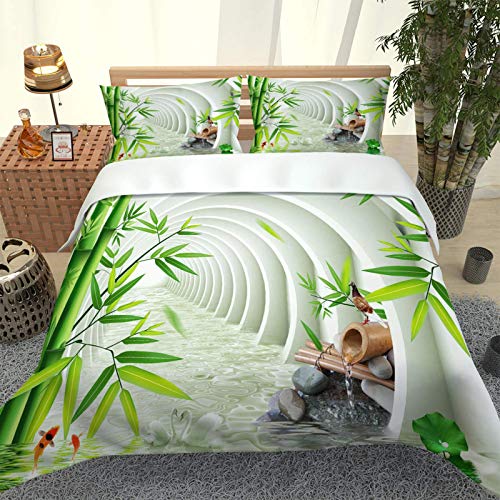UDUVOG Housse De Couette 140X200Cm Bambou Végétal - 2 Taie d'oreiller 65X65Cm avec Fermeture Éclair 3 Pièces Parure De Lit en 100% Microfibre Ensemble De Literie pour Enfant Adulte Cover