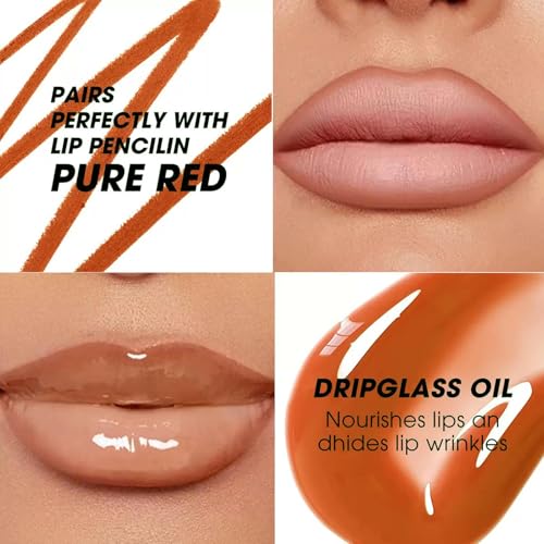 Image of Brown Lip Liner Lip Gloss Set, Waterproof Lip Kit with Lip Oil Lip Liner Pencil, Hydrating Long-Lasting Lipgloss Lip Pencil, High Pigment Non-Sticky lip liner Stain Lipliner (06# Brown)