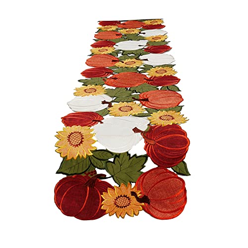 OWENIE Thanksgiving Pumpkin Runners fall Harvest, Thanksgiving Table Runner, Fall Home Decor for Kitchen, Cutwork Applique Embroidered Table Centerpieces, 13 Inch x 70 Inch, Orange Table Runner