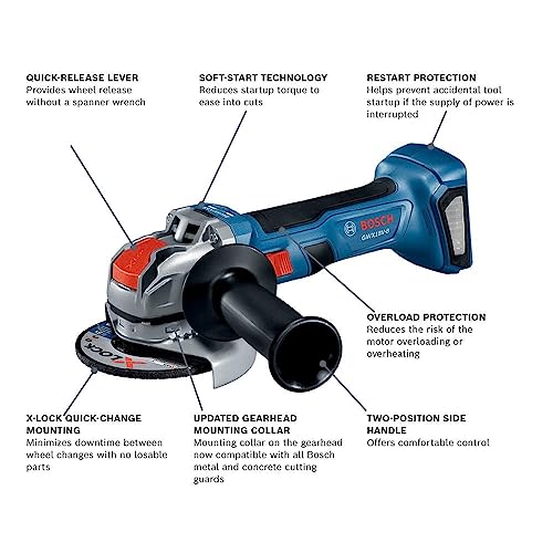 Bosch GWX18V-8N 18V X-LOCK Brushless 4-1/2 In. Angle Grinder with Slide Switch (Bare Tool) - Image 3