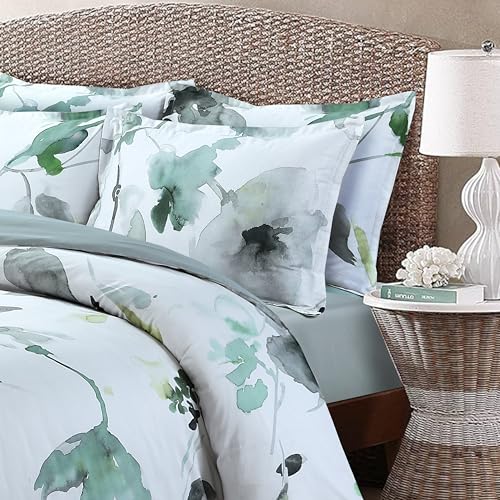 Majestic Giftware Madison Linen 6-Piece King Size Bedding Set (BL104-K) | Summer Breeze - Emerald 300 TC 100% Cotton Sateen Durable & Washable | 1 Fitted Sheet, 1 Duvet, 4 Pillowcases