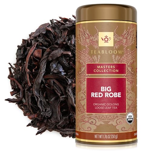 Teabloom USDA Organic Big Red Robe Oolong Loose Leaf Tea, Full-bodied Velvety Smooth Texture with Floral and Fruity Notes, 1.76 oz/50 g Canister Makes 35-50 Cups
