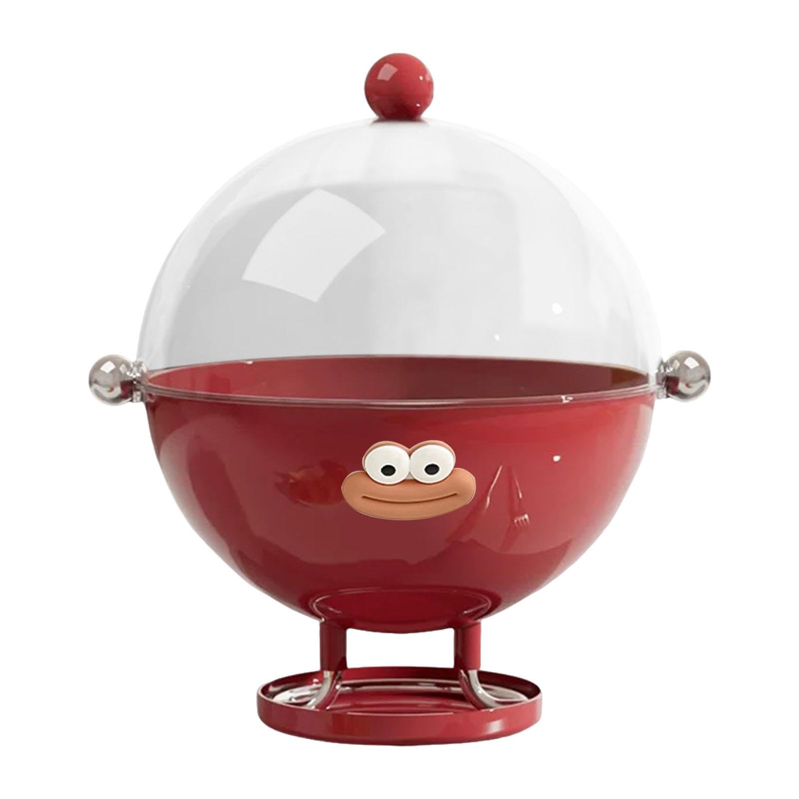 Fruit Bowl with Lid Clear Pedestal Basket Display with Drain Tray Holder Container Food Storage Bowl for Counter Kitchen Home- Red With Sticker