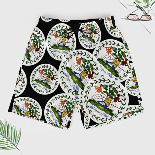 Flag of Belize Casual Beach Shorts for Men Elastic Waist Drawstring Swim Shorts With Compression Liner2