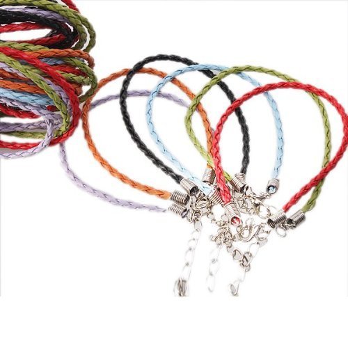 Mixed Charms Leather Plaited Bracelets Cords 36pcs