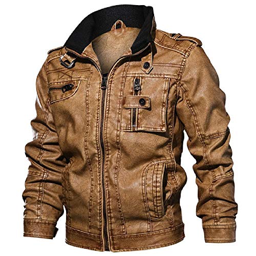 NOBRAND Chaquetas Cuero Hombres Casual Hombres Otoño