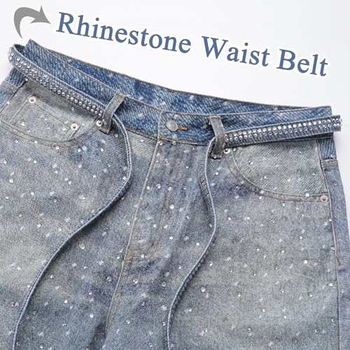 Men Baggy Rhinestone Jeans Wide Leg Denim Pants Vintage Sparkly Pearl Jeans Y2k Oversized Hip Hop Pants for Women2