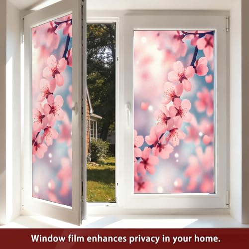 Image of Nuxovilar Stained Glass Peach Blossom Flower Window Film 17.5x39.3 PVC