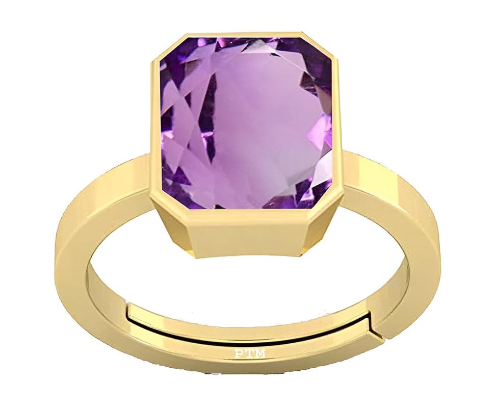 PTM Natural Amethyst/Kathela 3.25 to 10.25 Ratti or 3.00 to 9.50 Carat Astrological Certified Gemstone Panchdhatu/5 Metals Gold Plated Adjustable Ring for Men Women