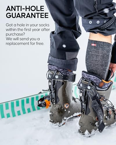 DANISH ENURANCE Merino Wool Performance Ski Socks for Men, Women & Kids, Dark Grey/Light Grey, US Women 5-7 // US Men 3.5-6