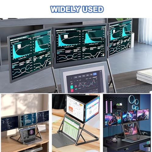 Image of 15.6 inch Portable Laptop Screen Extender, 1080P Triple Monitor with 360 Rotation, Adjustable Viewing Angles for Office & Remote Work, Boost Productivity & Multitasking