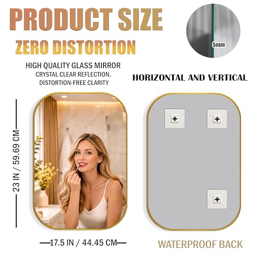 Image of Rousrie Premium Glass Wall Mirror with Golden Frame, Big Size 24x18 Inches, for Bathroom, Living Room, Washbasin