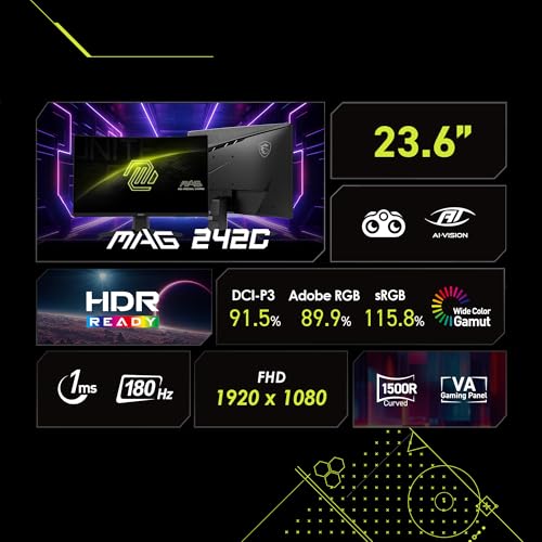 MSI MAG242C Curved Gaming Monitor, 1920 x1080(FHD), VA, 1ms, 180Hz, Freesync Premium, HDMi, DP Port, Tilt - Image 3