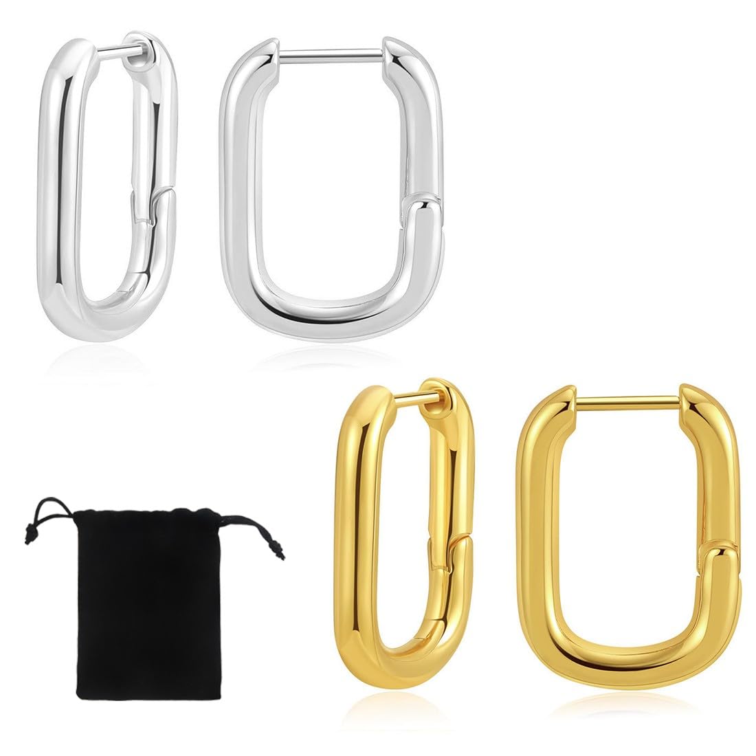 ZKGYUS 2 Pares Pendientes De Plata Mujer Aros Pendientes de Aro Pequeños Mujer Pendientes Aro Acero Quirurgico（Oro,Plata）