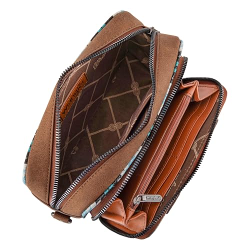 Image of Wrangler Aztec Crossbody Bag for Women Multi Pocket Shoulder Bag Boho Cross Body Wallet Purse