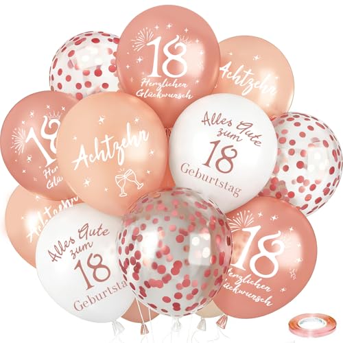 Luftballon 18. Geburtstag Deko 24 Stück Roségold Ballons Deko 18 Jahre Geburtstags Mädchen Frauen 18. Alles Gute zum Geburtstag Ballons Happy 18th Birthday Balloons für Freundin Tochter Schwester