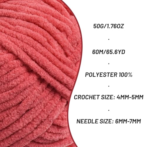 Image of 3 Packs Plush Chenille Chunky Crochet Yarn - Baby Yarn for Crocheting Soft - Velvet Yarns Knitting for Blankets Crafts - Fluffy Amigurumi Yarns 150g / 196.8yds (3 Watermelon Red)
