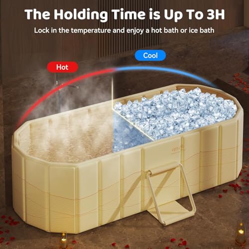 Image of Portable Ice Bath Tub for Adults Foldable Bathtub Spa, Thick Insulated Soaking BathTub with Drain, Home Bathroom Large Ice Bath Tub & Hot Spa Bath Relaxation (Sandal)