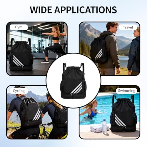 Vexnaro Bolsa de Gimnasio, Bolsa de Deporte con Cordón, Deporte Impermeable Bolsa, Mochila de Natación, Mochila de Baloncesto para Gym,Deportes, Fútbol, Viajes (Negro) - imagen 7