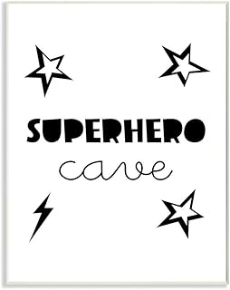 Stupell Industries Superhero Cave Kid's Room Sign Stars Lightening Bolt, Designed by Seven Trees Design Art, 10 x 15, Wall Plaque