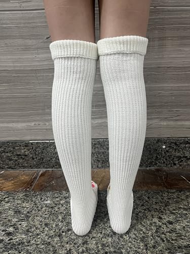 SherryDC Women's Hangmade Flower Cable Knit Thigh High Socks Over Knee High Long Leg Warmers4