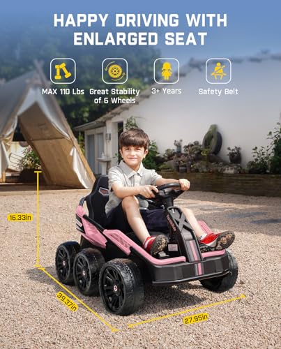 FanttikRide X7 Classic 12V Ride on Toys for Big Kids, 6 Wheels UTV, 4x45W 4MPH Powerful Electric Car, 4-Wheel Drive, Parent Remote, 4 Shock Absorbers, Perfect Choice for Ages 3 and Up, Light Pink