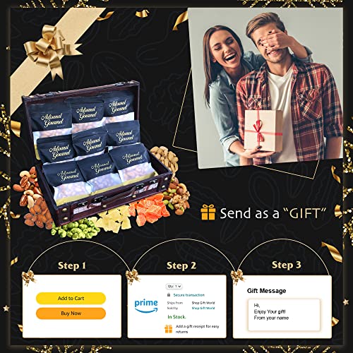 GiftWorld Nuts Gift Basket, Premium Gourmet Wooden Treasure Chest, Assorted Nuts, Dried Fruits, Mixes and Snacks Food Gift Basket for Birthdays, Anniversary, Sympathy and Easter Gifts - Thumbnail 7