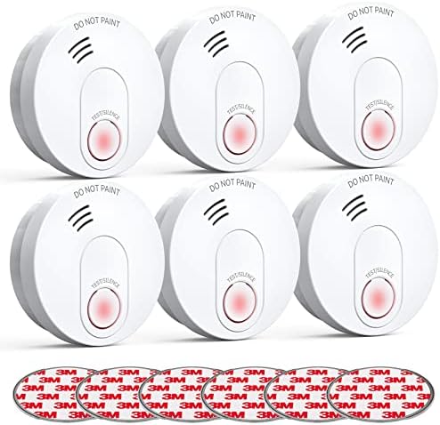 SITERWELL Smoke Detector, 10-Year Smoke Alarm with Photoelectric Sensor and Low Battery Warning, Fire Alarm with Built-in Battery and Fault Warning for Bedroom and House, UL Listed, GS526A, 6 Packs