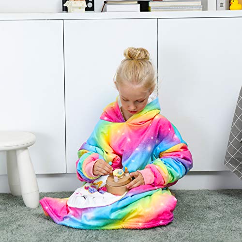 Kids Blanket Sweatshirt, Sherpa Wearable Blanket Hoodie With Large Pocket, 3D Unicorn Dinosaur Folded To Pillow Hooded Blanket For Girls Boys #TOP4