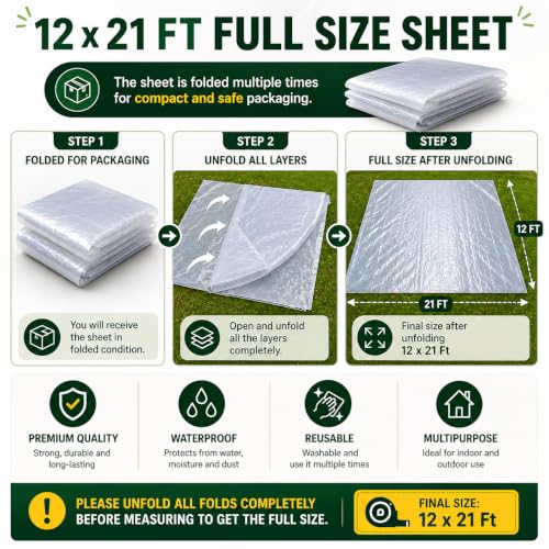 Image of VETAS Multipurpose Polythene Dust Cover & Paint Protection Sheet 12x21 Ft | Waterproof Sheet for Furniture, AC, Fridge, Floor, Car, Bike, Plants & Outdoor Use